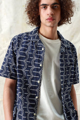 Stachio Short Sleeve Shirt Palm Tree Dobby Navy