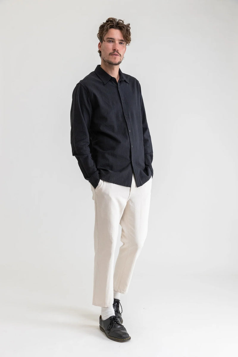 Classic Linen Long Sleeve Shirt Vintage Black