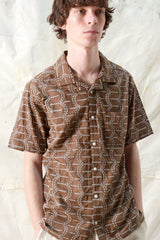 Stachio Short Sleeve Shirt Palm Tree Dobby Dark Brown