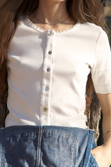 Short Sleeve Cardigan Ivory