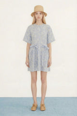 Flowers Bows Dress Off-White/Pastel Blue