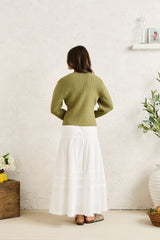 Solene Ruffle Midi Skirt White