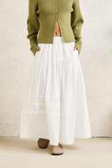 Solene Ruffle Midi Skirt White