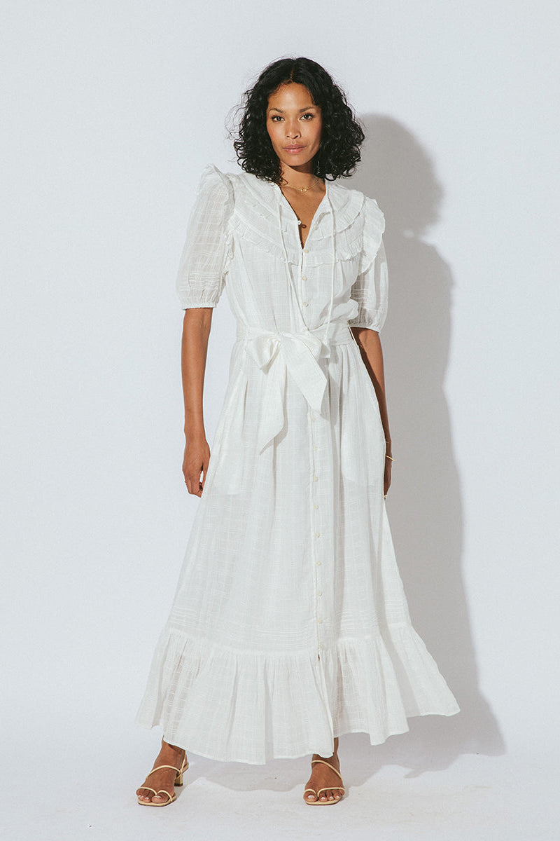Eleonora Azzolina フリル付きホワイトシャツ S Aliza Ankle Dress White – September
