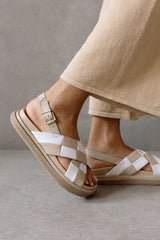 Marshmallow Scacchi Stone Beige and Ivory Leather Sandal