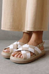 Marshmallow Scacchi Stone Beige and Ivory Leather Sandal