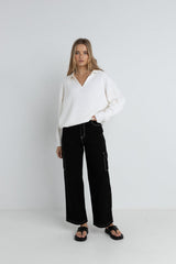 Muse V-Neck Collared Jumper White