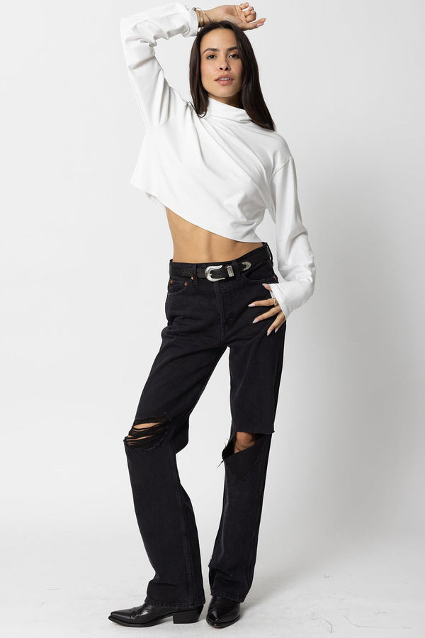 The Mock Neck Crop White