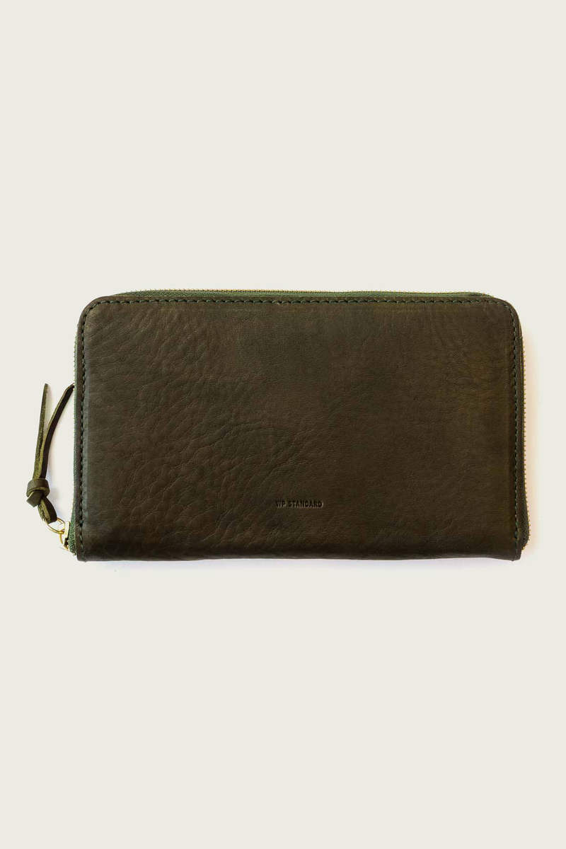 Leather Zip Around Wallet Olive