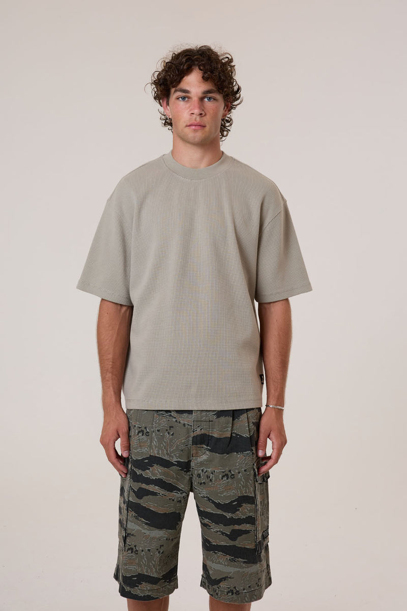 Box Cropped Waffle Tee Light Grey
