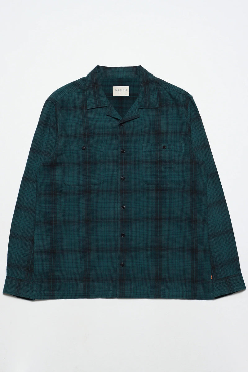 Hiro Long Sleeve Box Fit Check Shirt Deep Teal/Meteorite Black