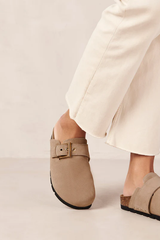Cozy Suede Taupe Leather Clogs