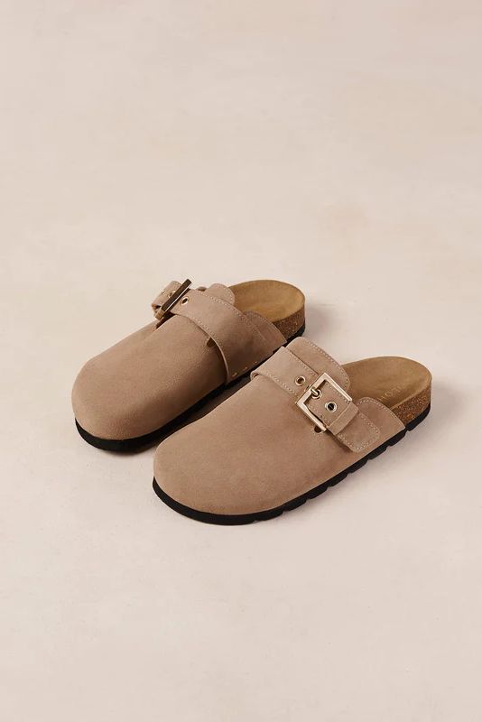 Cozy Suede Taupe Leather Clogs