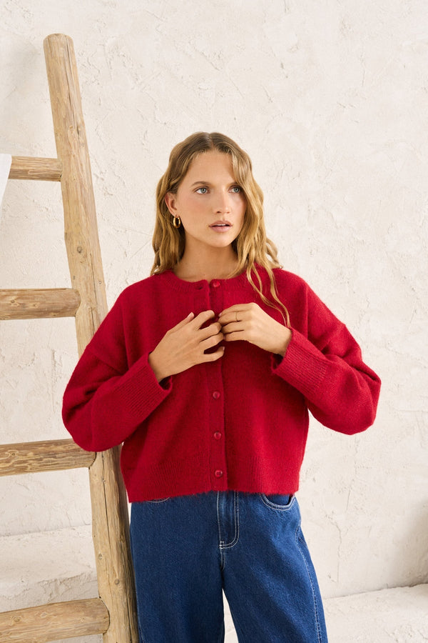 Estelle Fluffy Cardigan Chili