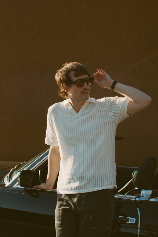 Relaxed Knit Short Sleeve Polo Natural