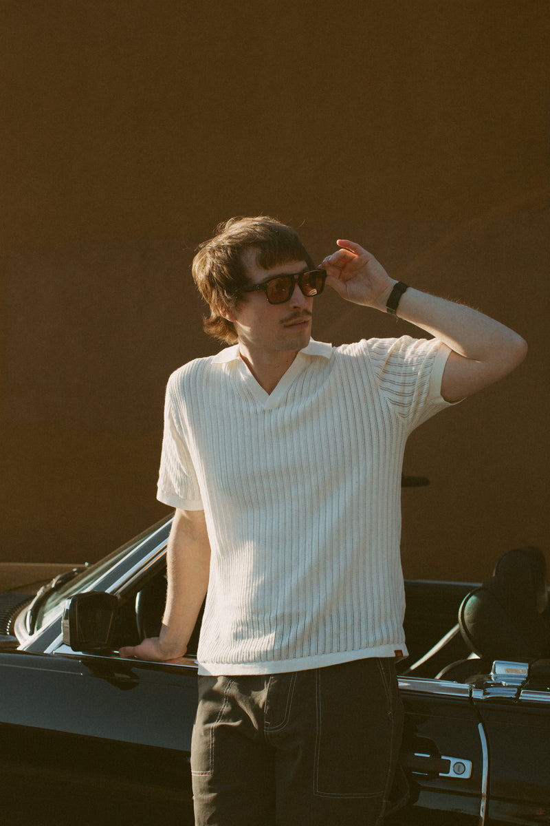 Relaxed Knit Short Sleeve Polo Natural