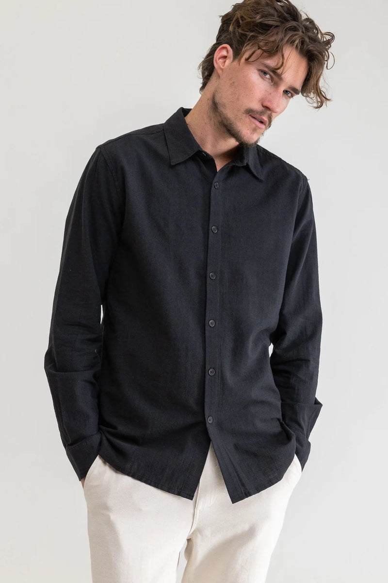 Classic Linen Long Sleeve Shirt Vintage Black