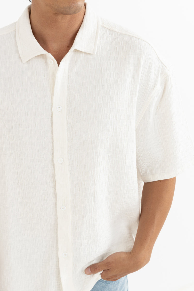 Leads Relaxed Check Shirt White