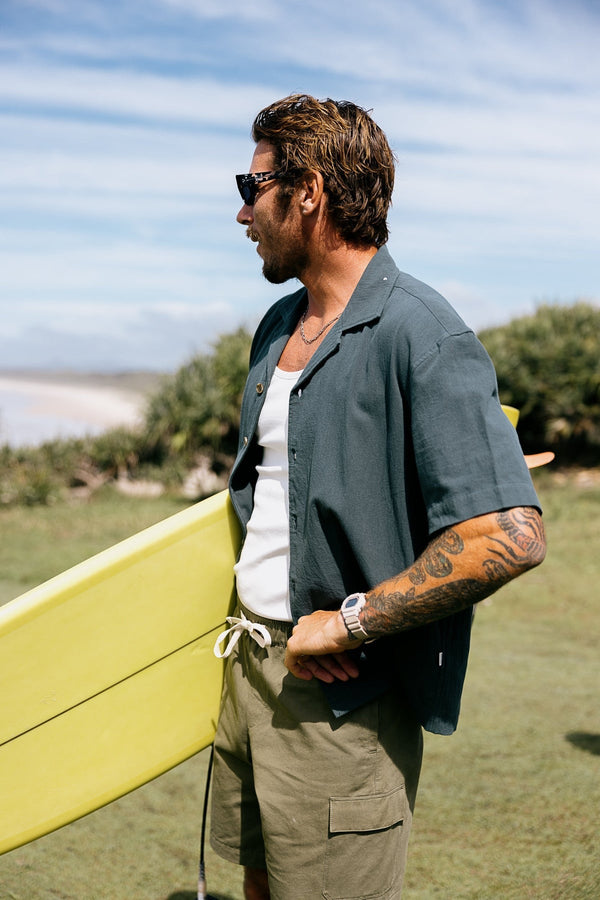 Relaxed Texture Short Sleeve Shirt Teal