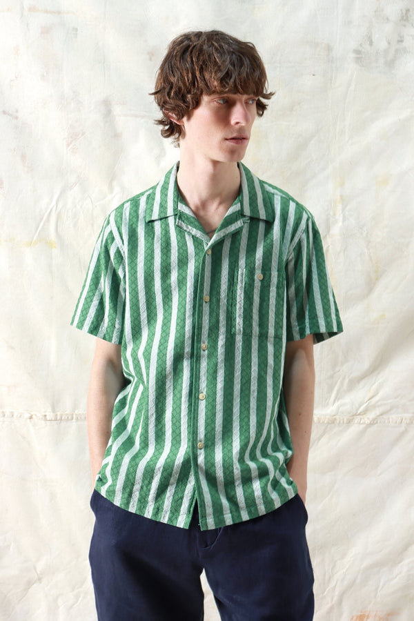 Selleck Short Sleeve Shirt Dobby Stripe Tropical Green