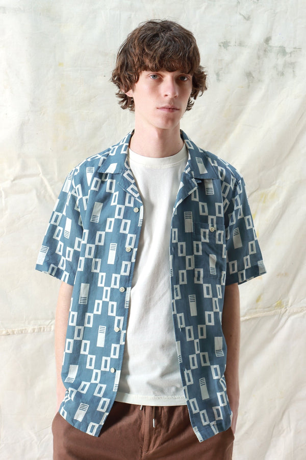 Selleck Short Sleeve Shirt Ceatano Print Blue