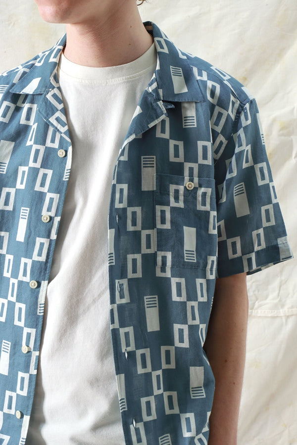 Selleck Short Sleeve Shirt Ceatano Print Blue