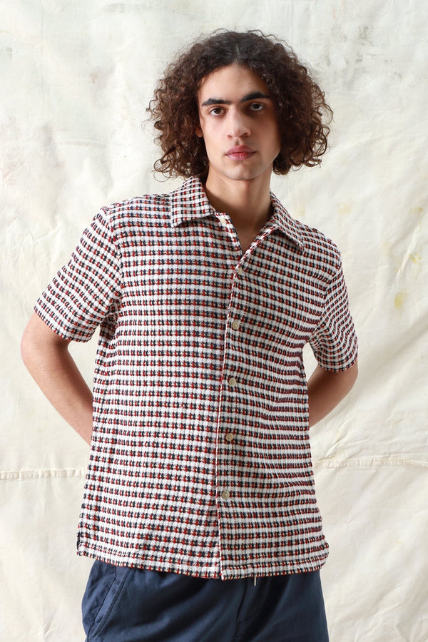 Busey Short Sleeve Shirt Dobby Check Deep Red Multi