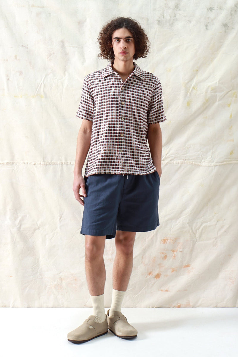 Busey Short Sleeve Shirt Dobby Check Deep Red Multi