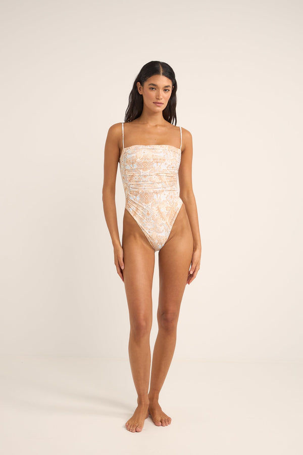 Jean Paisley Scrunched Side One Piece Vintage White