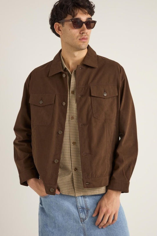 Brushed Twill Trucker Jacket Brown