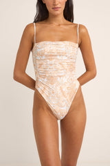 Jean Paisley Scrunched Side One Piece Vintage White