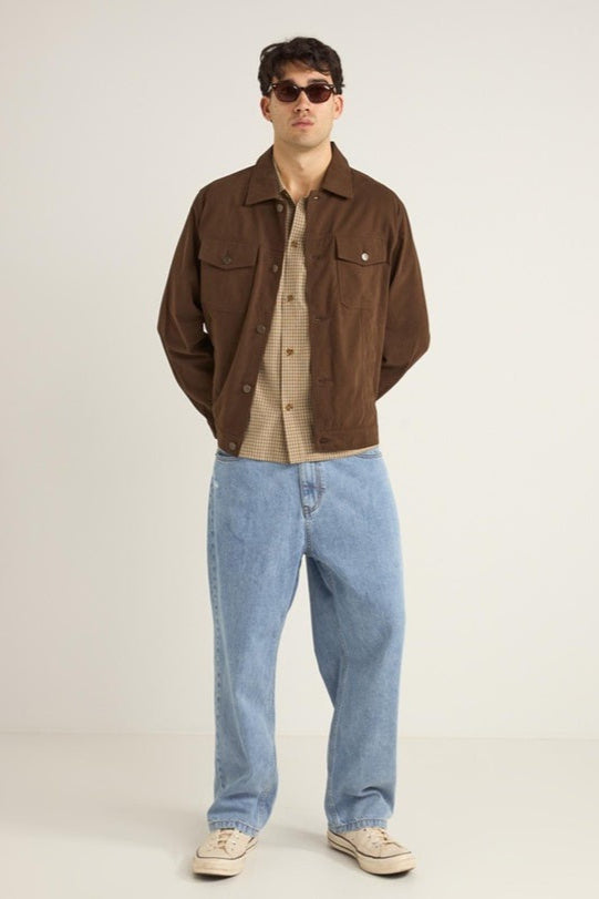 Brushed Twill Trucker Jacket Brown