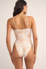 Jean Paisley Scrunched Side One Piece Vintage White