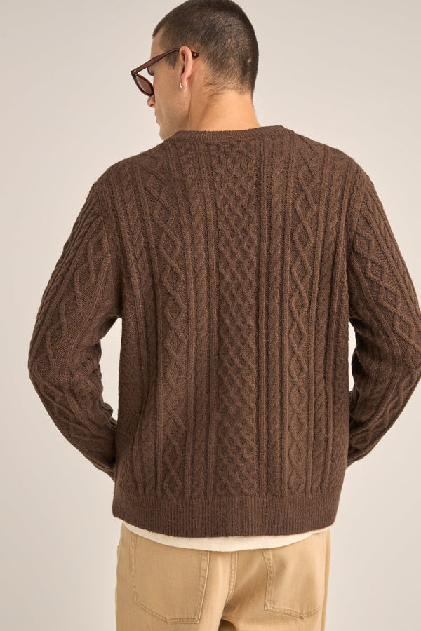 Mohair Cable Knit Cardigan Brown
