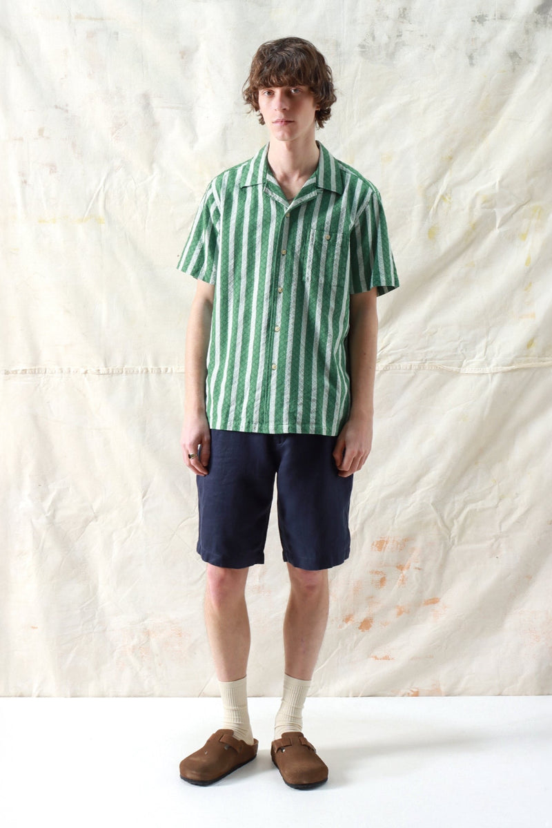 Selleck Short Sleeve Shirt Dobby Stripe Tropical Green