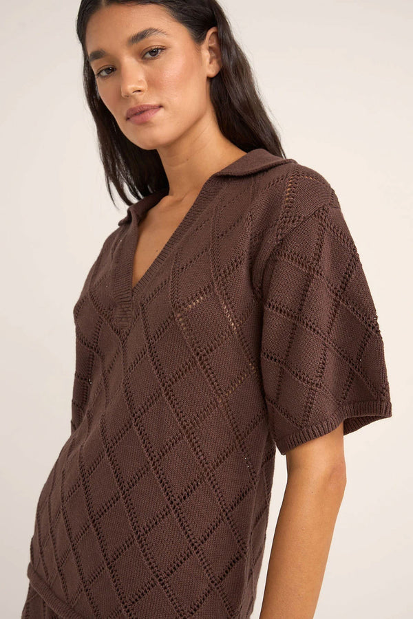 Islander Collared Knit Shirt Chocolate