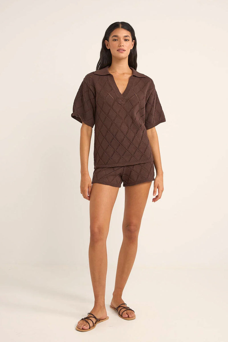Islander Collared Knit Shirt Chocolate