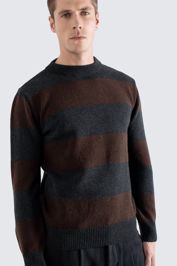 Combin Striped Knit Grey/Brown