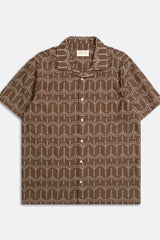 Stachio Short Sleeve Shirt Palm Tree Dobby Dark Brown