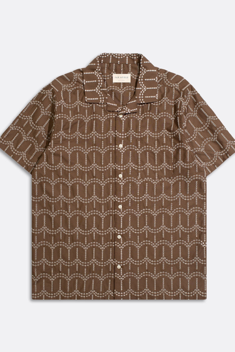 Stachio Short Sleeve Shirt Palm Tree Dobby Dark Brown