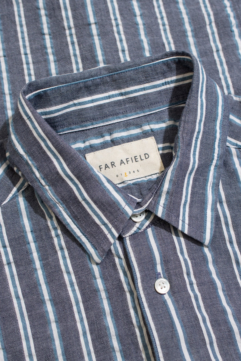 Classic Long Sleeve Shirt Helio Stripe Seersucker Navy