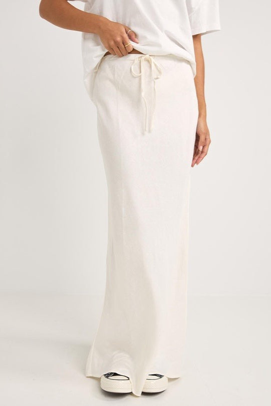 Bias Cut Maxi Skirt White