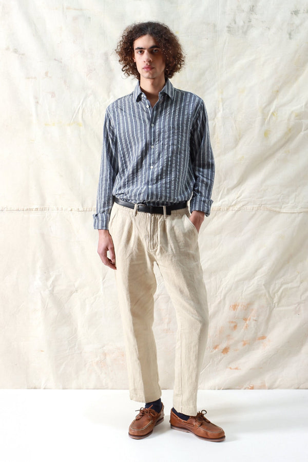 Classic Long Sleeve Shirt Helio Stripe Seersucker Navy