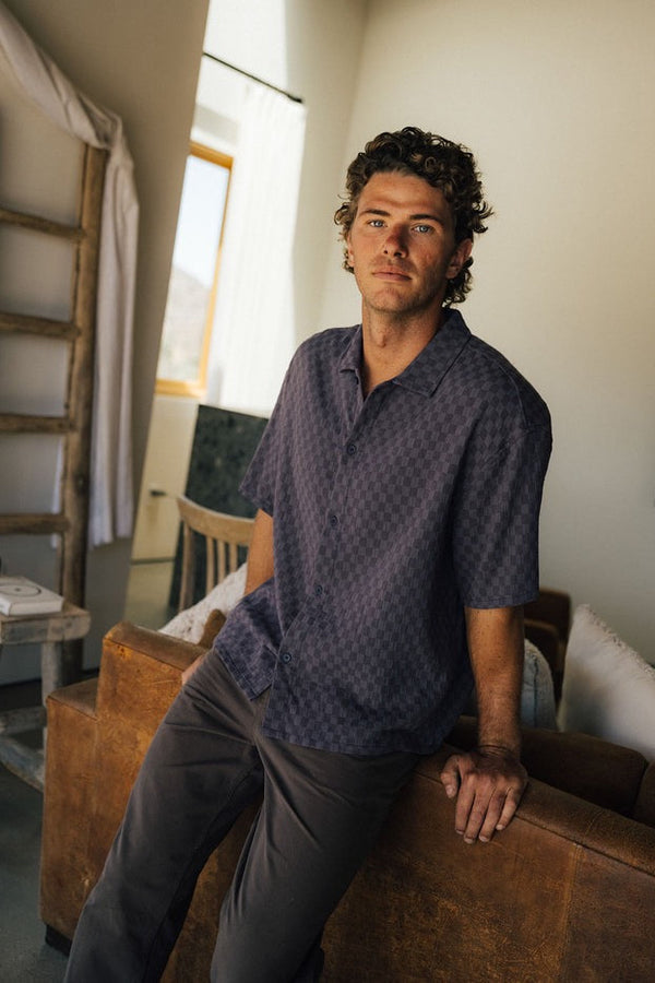 Leads Relaxed Check Short Sleeve Shirt Blue Sea