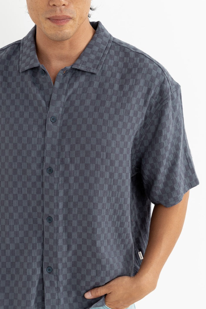 Leads Relaxed Check Short Sleeve Shirt Blue Sea