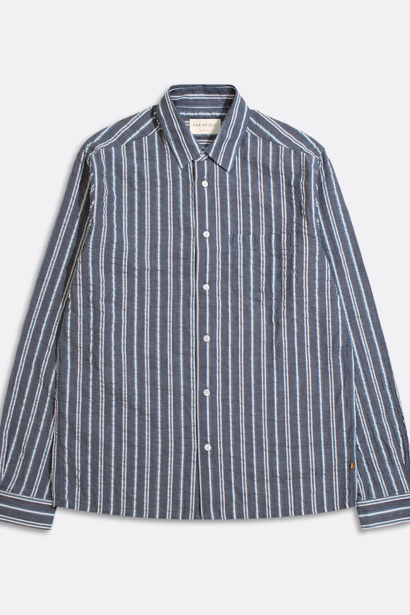 Classic Long Sleeve Shirt Helio Stripe Seersucker Navy