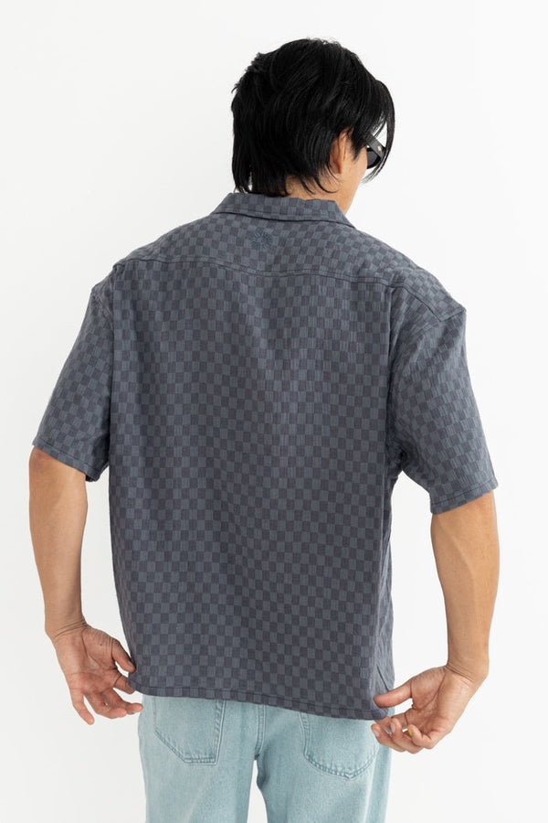 Leads Relaxed Check Short Sleeve Shirt Blue Sea