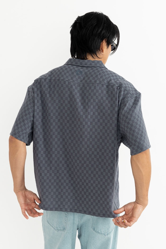 Leads Relaxed Check Short Sleeve Shirt Blue Sea