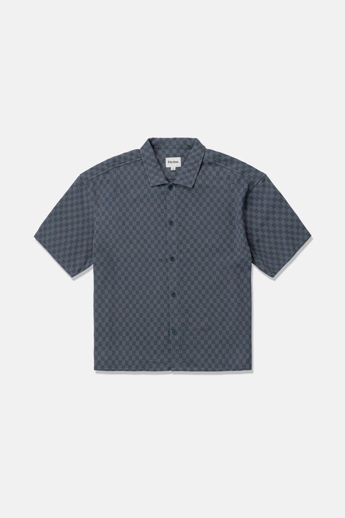 Leads Relaxed Check Short Sleeve Shirt Blue Sea