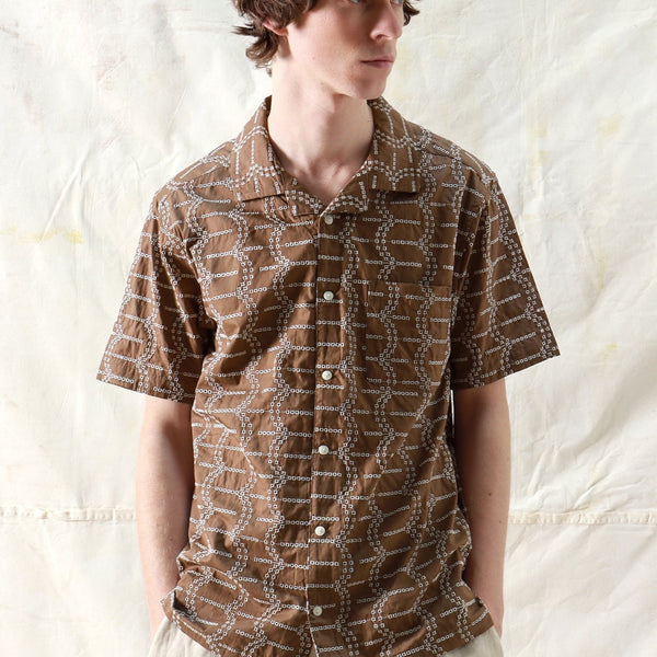 Stachio Short Sleeve Shirt Palm Tree Dobby Dark Brown – September